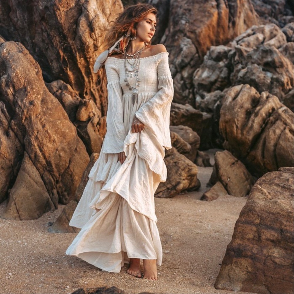 Lucia Off-Shoulder Boho Wedding Festive Maxi Dress